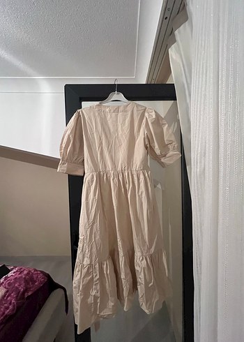 Bej V Yaka Uzun Bohem Elbise - Görsel 3