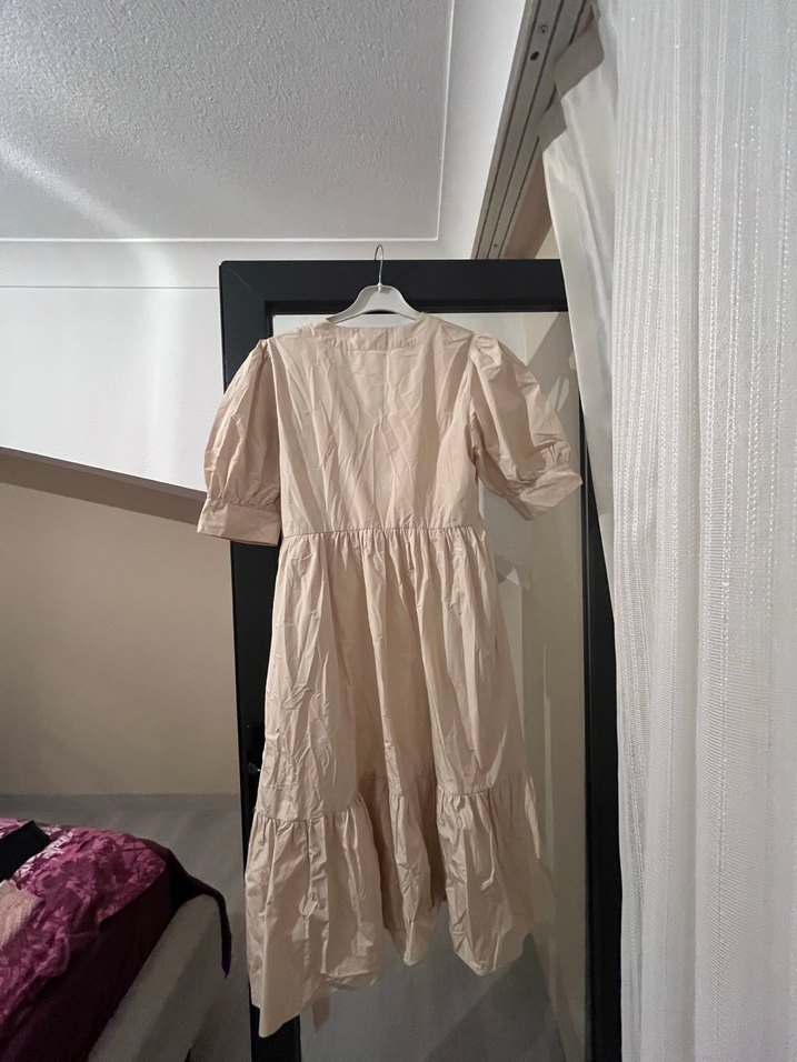 Bej V Yaka Uzun Bohem Elbise - Görsel 3