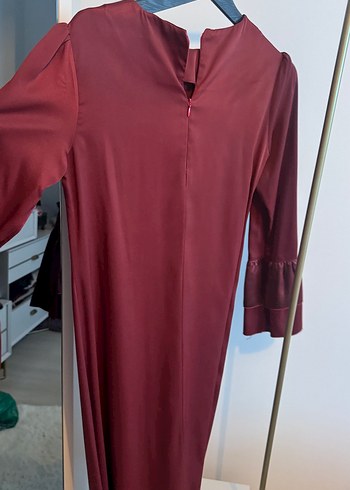 Diğer Bordo Uzun Kollu Drapeli Uzun Elbise