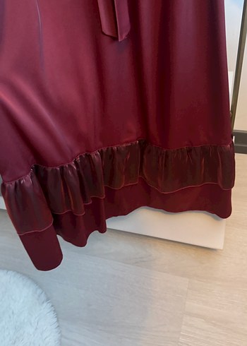 36 Beden bordo Renk Bordo Uzun Kollu Drapeli Uzun Elbise