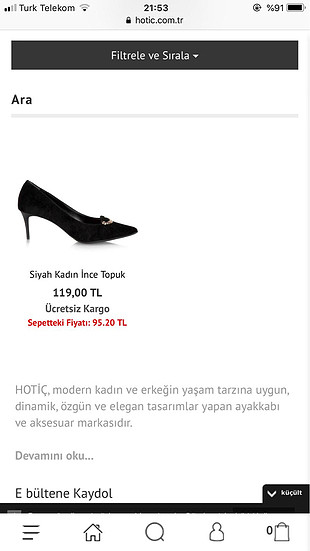 Hotiç ince topuk siyah ayakkabı