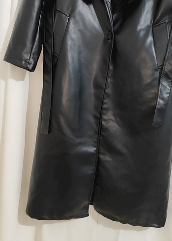 Kadın Siyah Deri Kürklü Uzun Kaban - Görsel 3