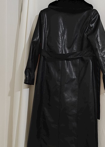Kadın Siyah Deri Kürklü Uzun Kaban - Görsel 7