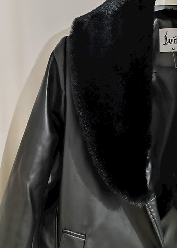 Kadın Siyah Deri Kürklü Uzun Kaban - Görsel 5