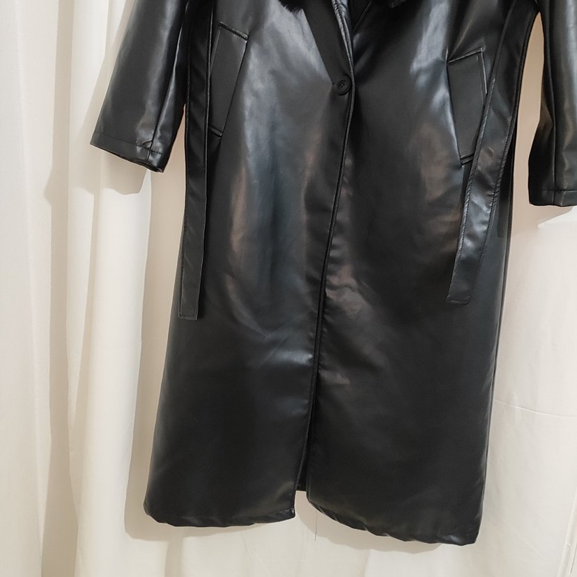 Kadın Siyah Deri Kürklü Uzun Kaban - Görsel 3