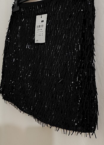 Boncuk İşlemeli Siyah Mini Etek - Görsel 2