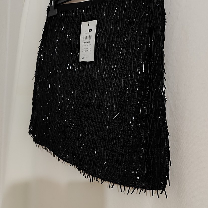 Boncuk İşlemeli Siyah Mini Etek - Görsel 2