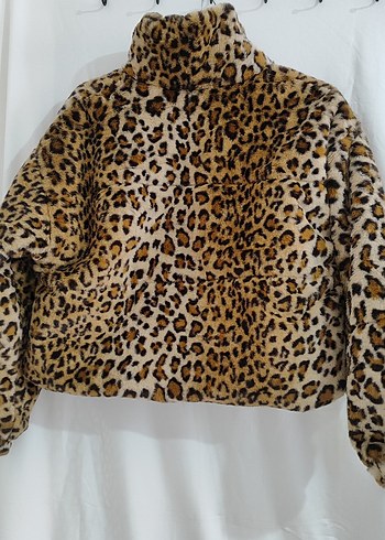 Leopar Desenli kürk mont - Görsel 4