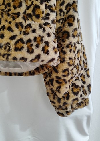 Leopar Desenli kürk mont - Görsel 7