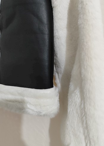 Beyaz Kürklü deri peluş mont - Görsel 6