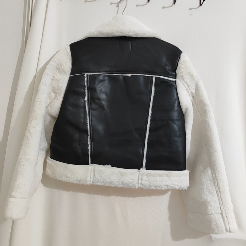 Beyaz Kürklü deri peluş mont - Görsel 5