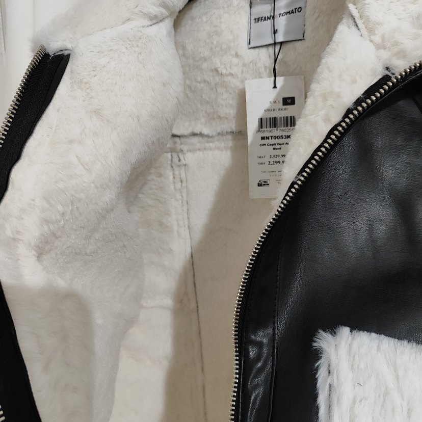 Beyaz Kürklü deri peluş mont - Görsel 4