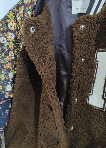 Kahverengi Desenli Kadın Peluş Ceket - Görsel 4