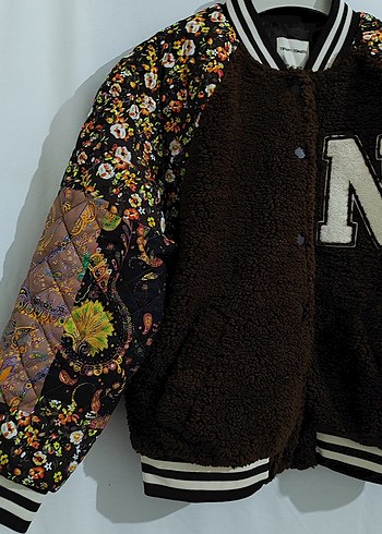 Kahverengi Desenli Kadın Peluş Ceket - Görsel 2