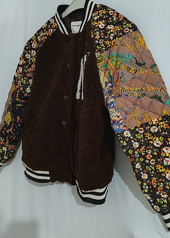 Kahverengi Desenli Kadın Peluş Ceket - Görsel 3