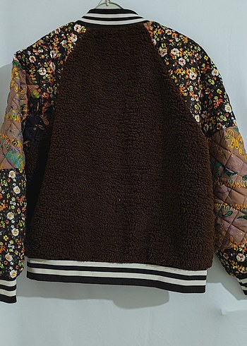 Kahverengi Desenli Kadın Peluş Ceket - Görsel 7