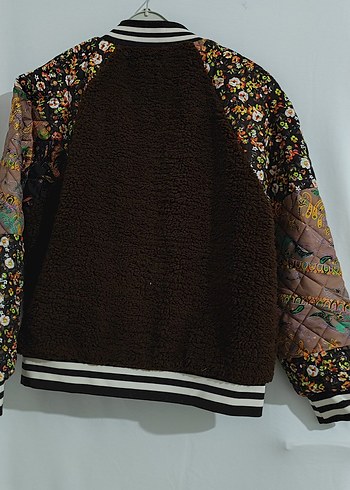 Kahverengi Desenli Kadın Peluş Ceket - Görsel 6