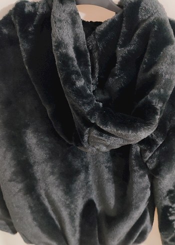 Kapüşonlu Siyah Mini Peluş Ceket - Görsel 2