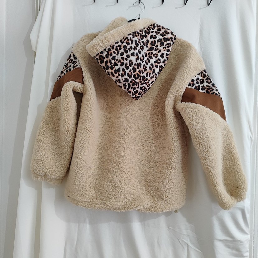 Leopar Desenli Kahverengi Peluş Ceket - Görsel 3