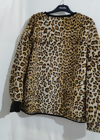 Leopar Desenli Suni Kürk Midi Ceket - Görsel 10