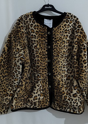 Leopar Desenli Suni Kürk Midi Ceket - Görsel 2