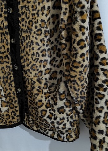 Leopar Desenli Suni Kürk Midi Ceket - Görsel 3