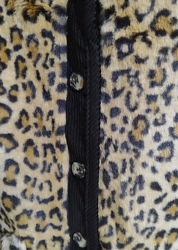 Leopar Desenli Suni Kürk Midi Ceket - Görsel 6