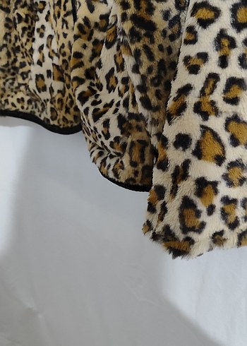 Leopar Desenli Suni Kürk Midi Ceket - Görsel 8