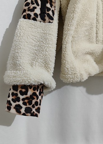 Leopar Detaylı Kahverengi Kadın Peluş Ceket - Görsel 3