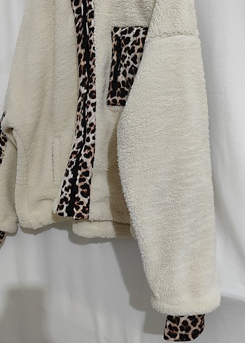 Leopar Detaylı Kahverengi Kadın Peluş Ceket - Görsel 6