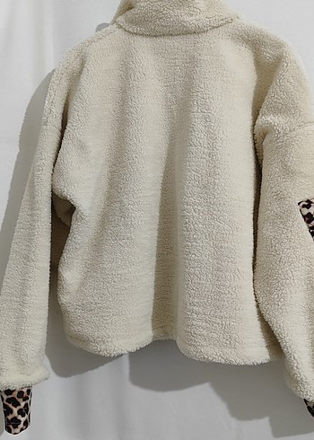 Leopar Detaylı Kahverengi Kadın Peluş Ceket - Görsel 8