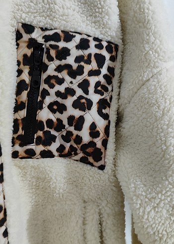 Leopar Detaylı Kahverengi Kadın Peluş Ceket - Görsel 5