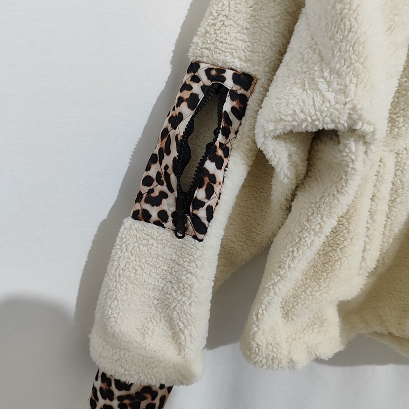 Leopar Detaylı Kahverengi Kadın Peluş Ceket - Görsel 4