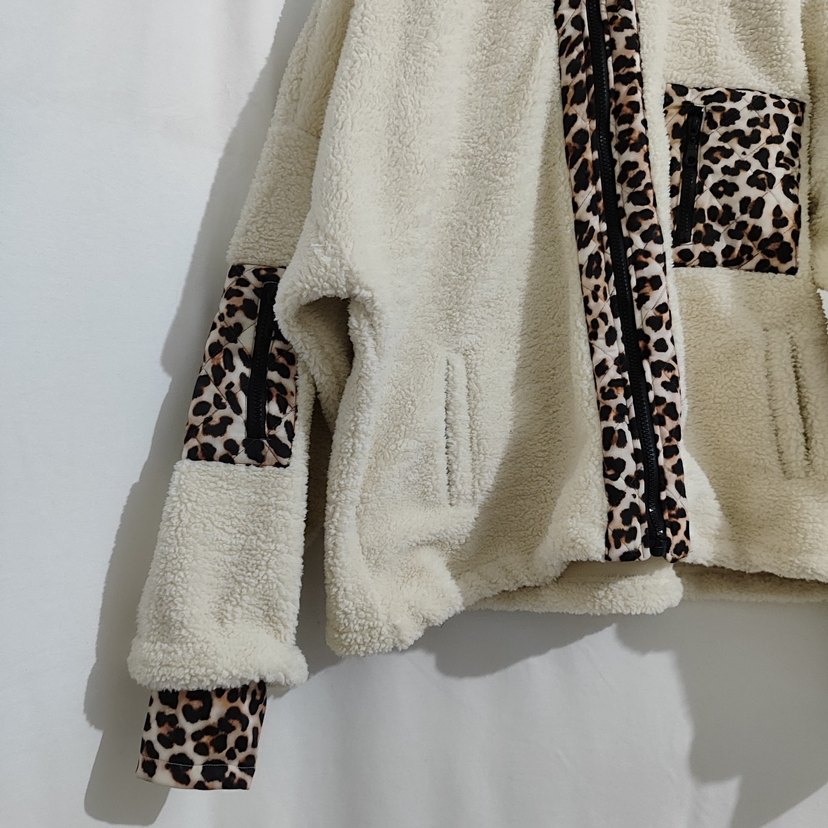 Leopar Detaylı Kahverengi Kadın Peluş Ceket - Görsel 2