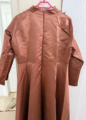 Kahverengi Nakışlı Uzun Abiye Elbise - Görsel 5