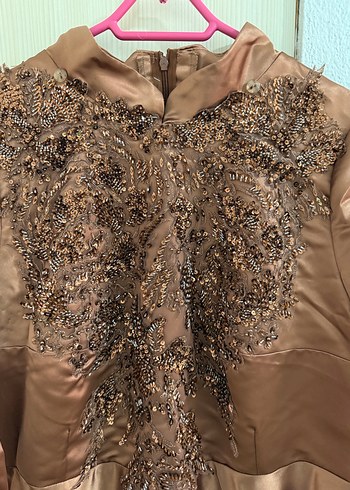 Kahverengi Nakışlı Uzun Abiye Elbise - Görsel 6