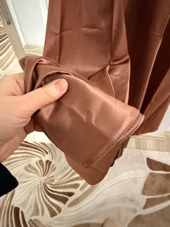 Kahverengi Nakışlı Uzun Abiye Elbise - Görsel 4