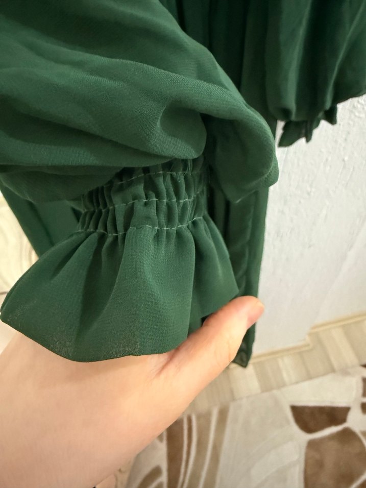 Uzun Yeşil şifon  Bohem Elbise - Görsel 2