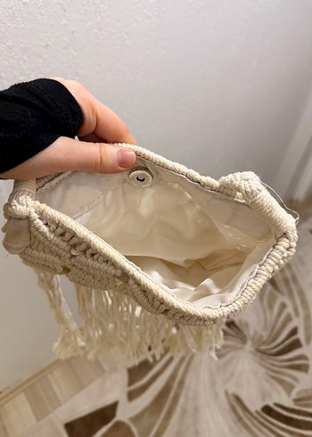 Bej Nakışlı Püsküllü Bohem Kadın Çapraz Çanta - Görsel 3