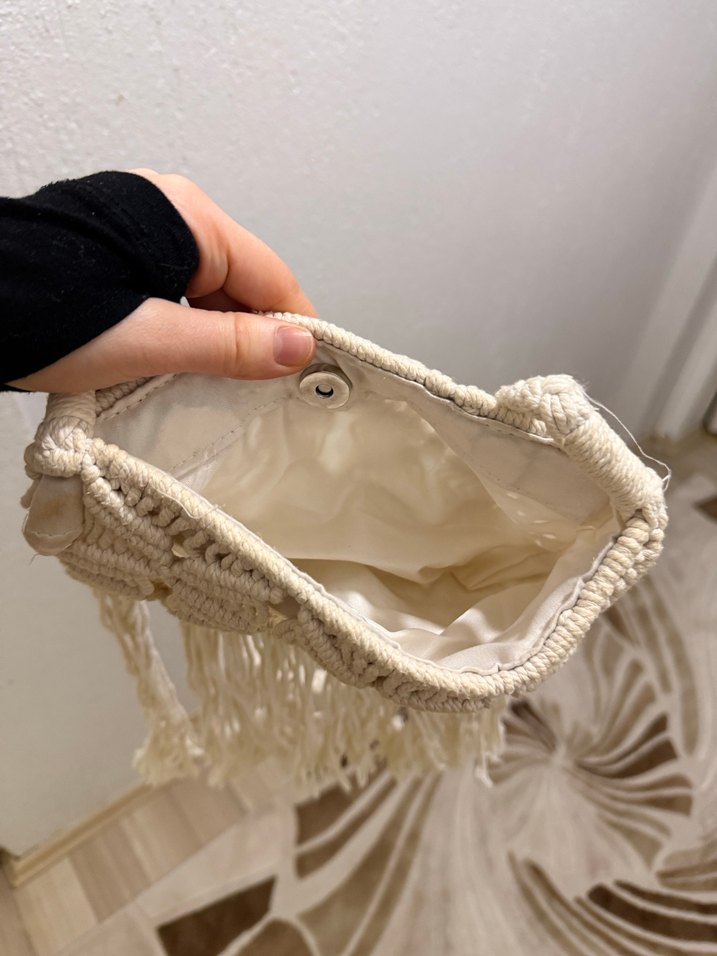 Bej Nakışlı Püsküllü Bohem Kadın Çapraz Çanta - Görsel 3