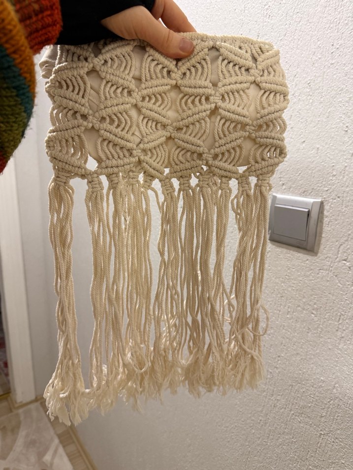 Bej Nakışlı Püsküllü Bohem Kadın Çapraz Çanta - Görsel 2