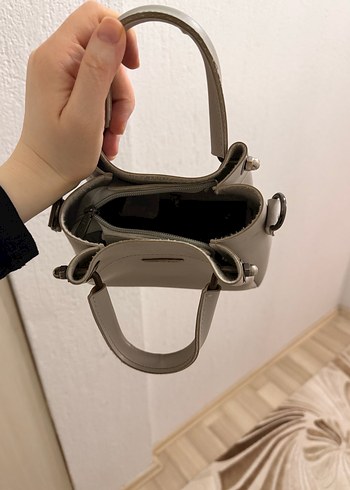 Gri Deri Kadın El Çantası - Görsel 2