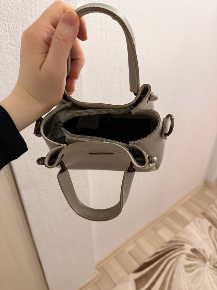 Gri Deri Kadın El Çantası - Görsel 2