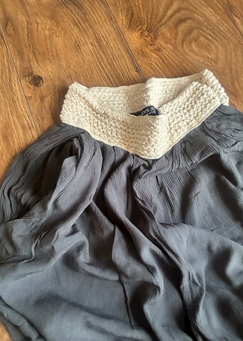 Bohem Gri Bej Keten Bol Kesim Pantolon - Görsel 2