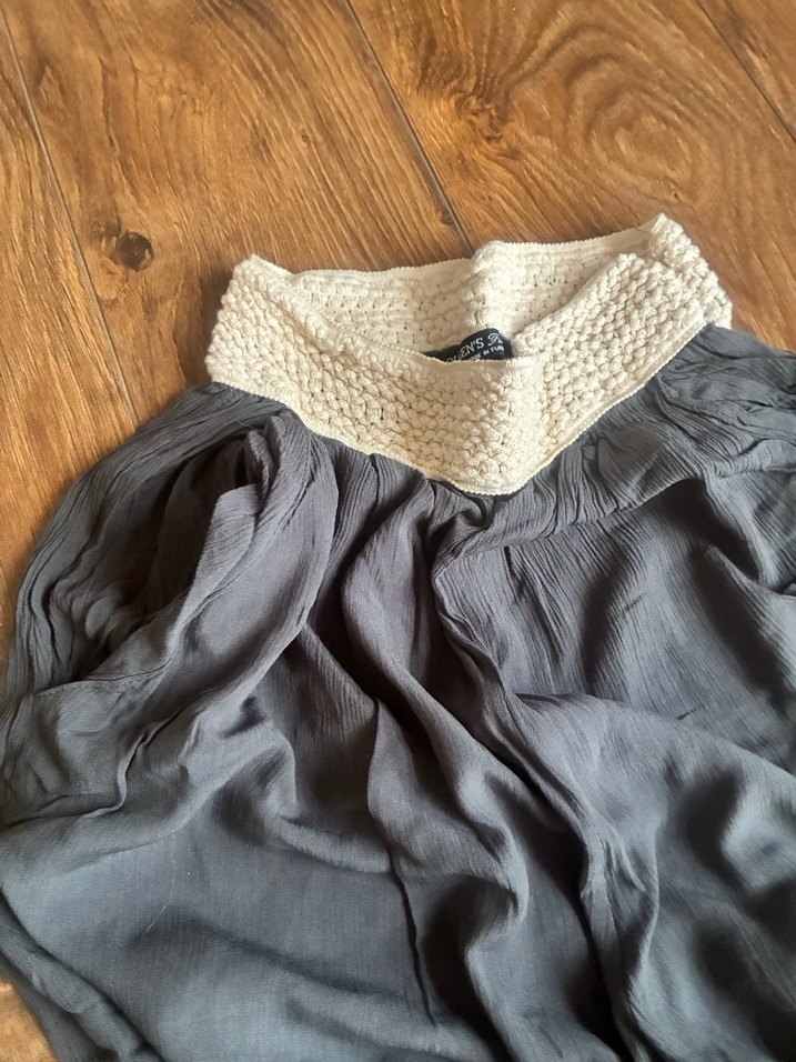 Bohem Gri Bej Keten Bol Kesim Pantolon - Görsel 2