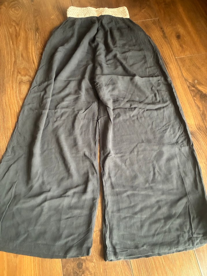 Bohem Gri Bej Keten Bol Kesim Pantolon - Görsel 3