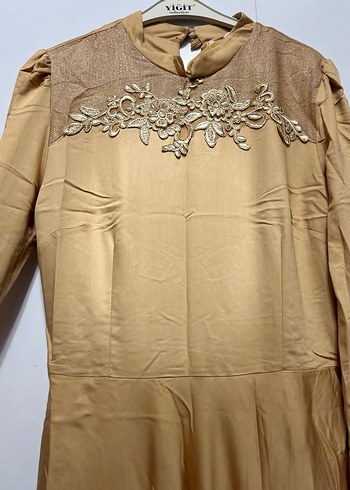 Bej Nakışlı Vintage Uzun Abiye - Görsel 4