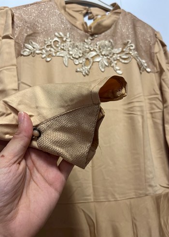 Bej Nakışlı Vintage Uzun Abiye - Görsel 2