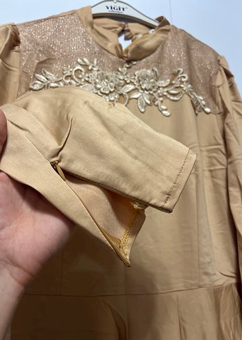 Bej Nakışlı Vintage Uzun Abiye - Görsel 3