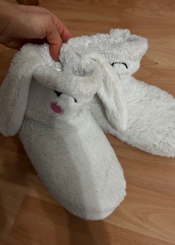 Az kullanıldı , Beyaz Peluş Kız Çocuk Panduf - Görsel 2